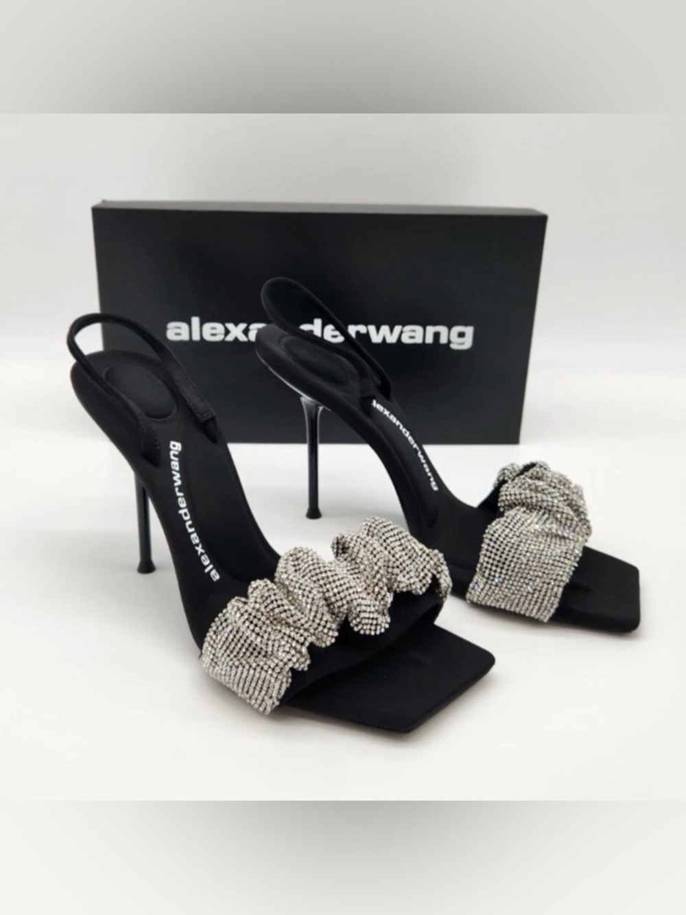 Alexander Wang Julie Crystal Scrunchie Sandals Size EU 40 Slingback Heels NWT